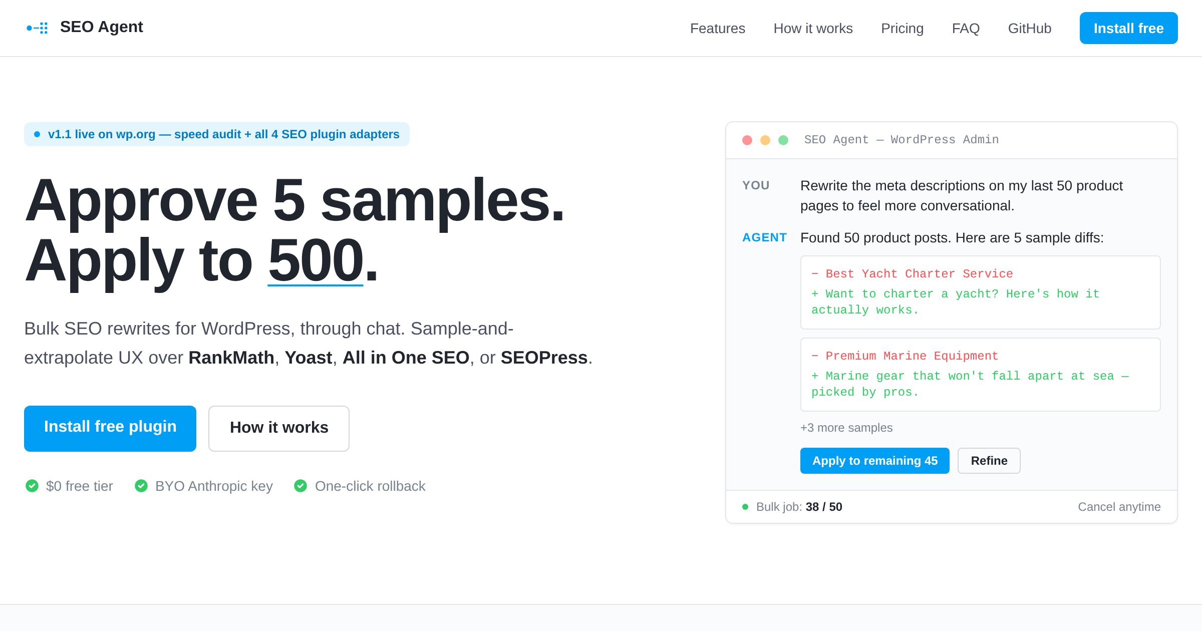 GetSEOAgent — Bulk SEO Rewrites for WordPress