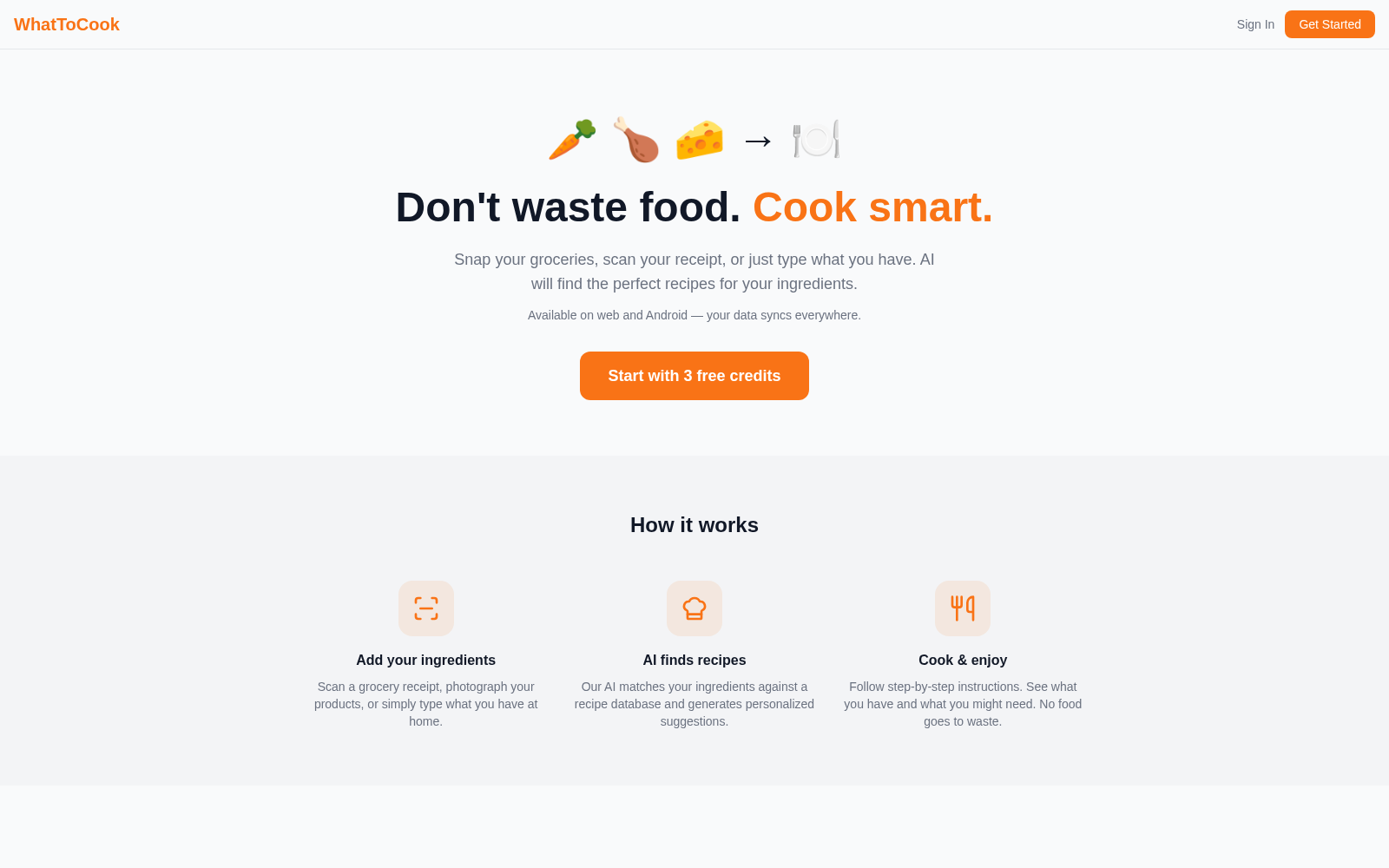 WhatToCook — AI Recipes from What You Have
