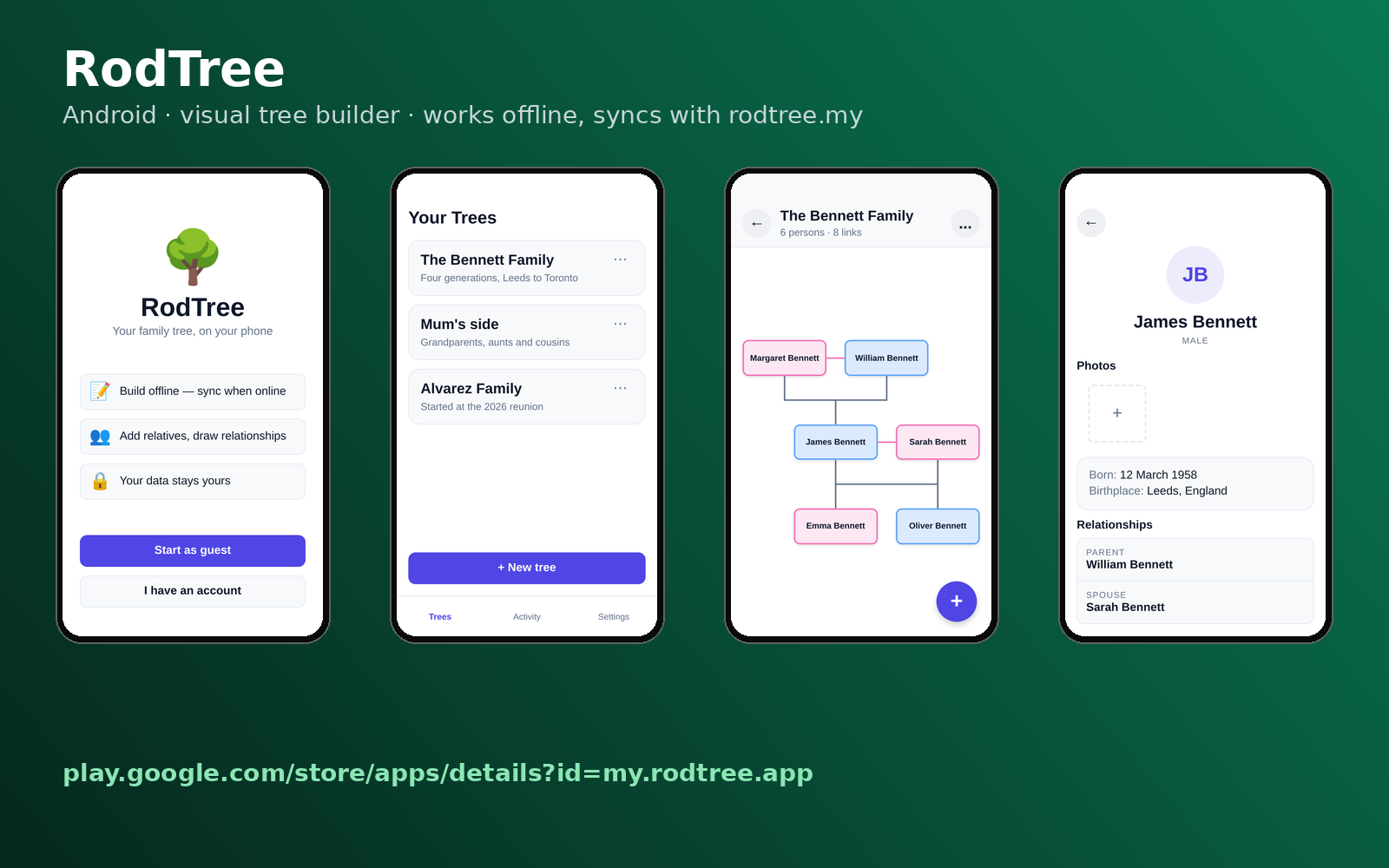 RodTree — app screens on Android
